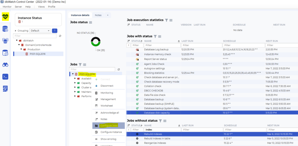 Screen shot shows the screen on how to monitor SQL instances.