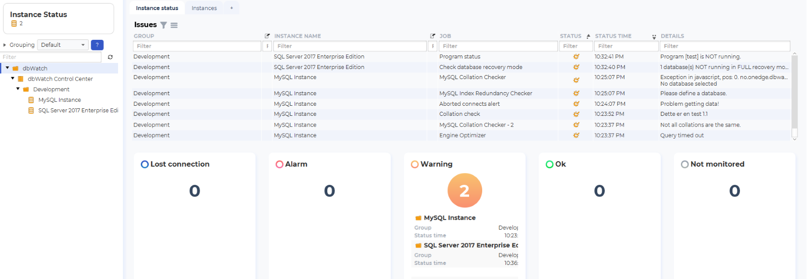 Running database jobs screen shot in dbWatch.