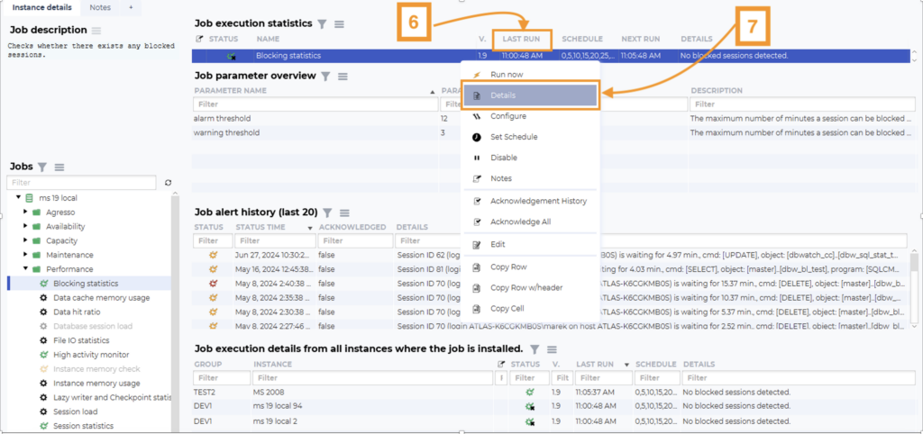 screenshot on how to see database locks execution statistics