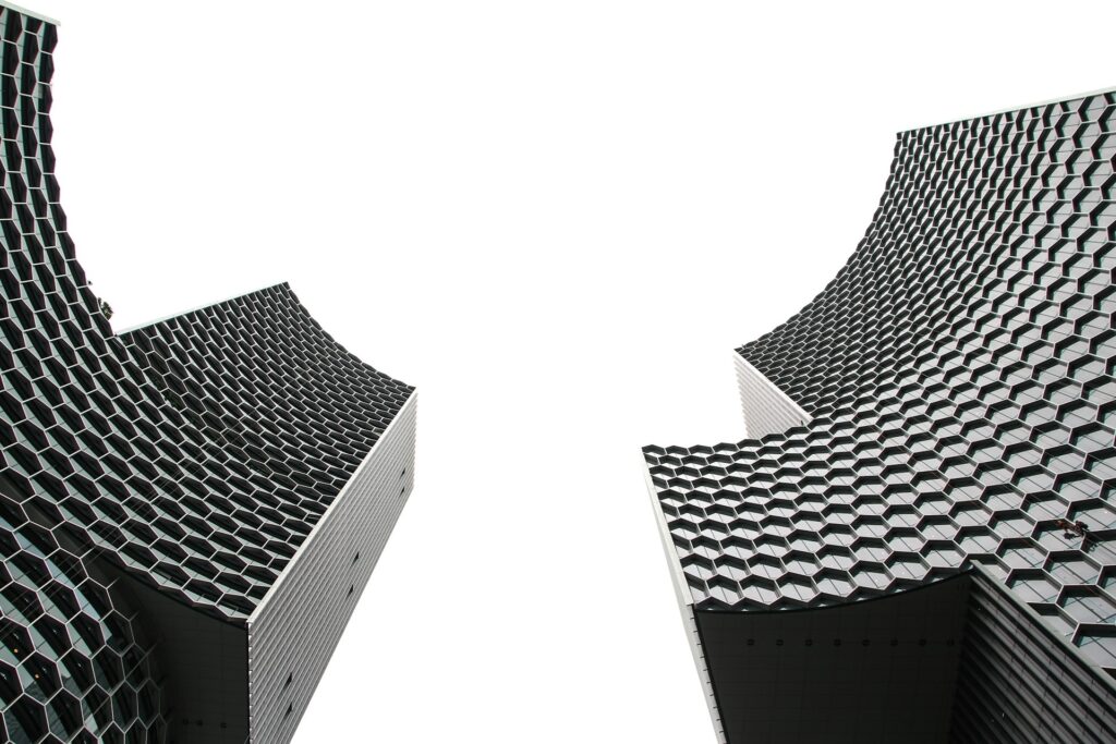 Buildings represent Horizontal and Vertical Database Scalability