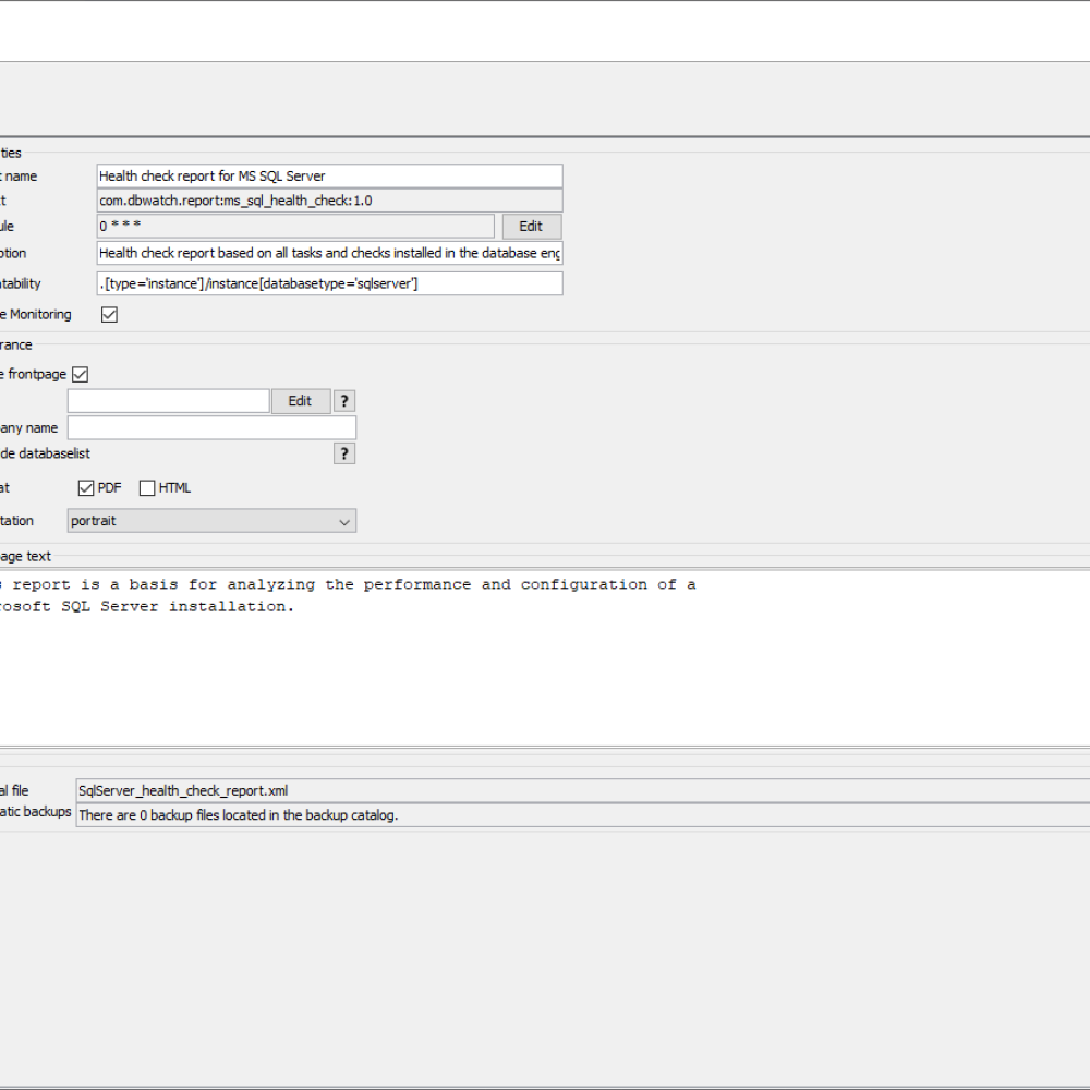 The customization screen for reports.