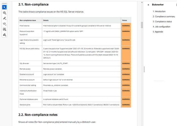 A compliance report from dbWatch.