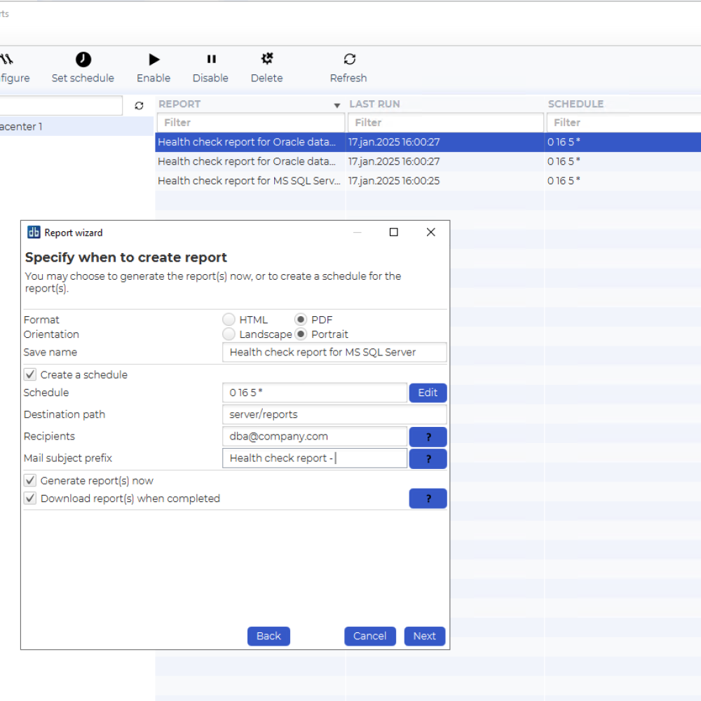 automatically generated report screen in dbWatch control center.